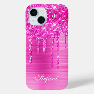 Pink Glitter Drips Hot Pink Folie Glam Girly iPhone 15 Case
