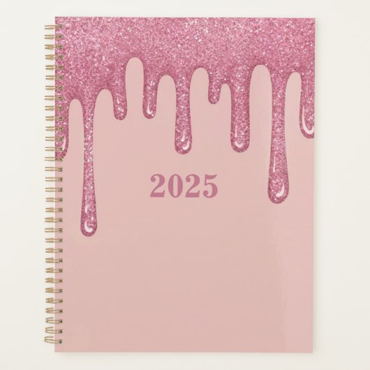 Pink Glitter Drips Spiral Planner 2025 (Voorkant)