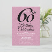 Pink Glitter Elegant 60th Birthday Party Kaart (Staand voorkant)