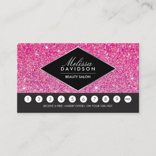 Pink Glitter en Glamour Salon Loyalty Kaart (Voorkant)
