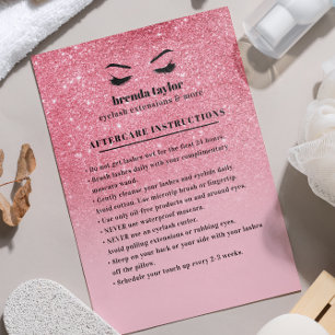 PInk glitter Eyelash Brow Aftercare Instructions Visitekaartje