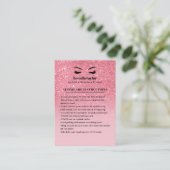 PInk glitter Eyelash Brow Aftercare Instructions Visitekaartje (Staand voorkant)