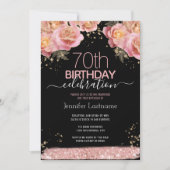 Pink Glitter Floral 70e verjaardag Uitnodigingen (Voorkant)