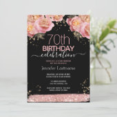 Pink Glitter Floral 70e verjaardag Uitnodigingen (Staand voorkant)