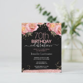 Pink Glitter Floral 70e verjaardag Uitnodigingen (Staand voorkant)