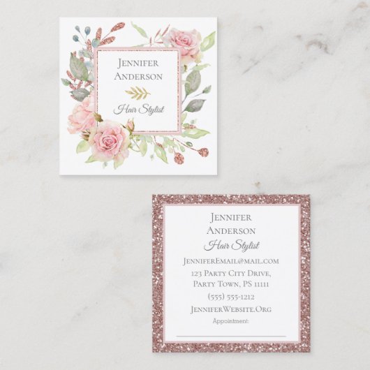 Pink Glitter Floral Afspraak Visitekaartje (Voorkant / Achterkant)