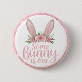 Pink Glitter Floral Bunny Ears Some Bunny's Mommy Ronde Button 5,7 Cm