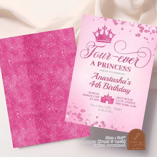 Pink Glitter Fourever - Prinses verjaardag Kaart