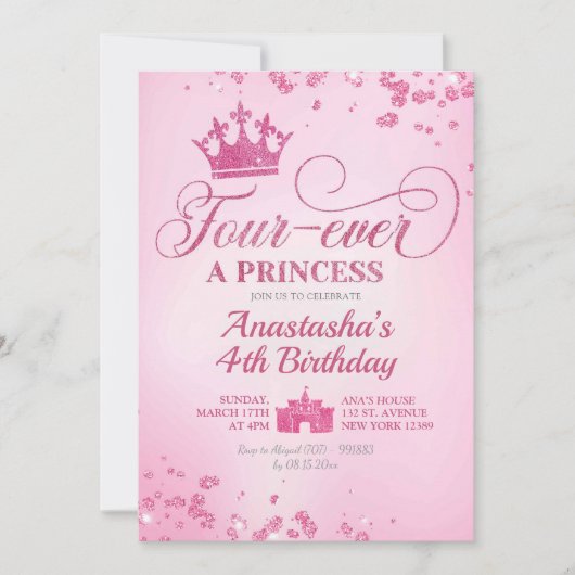 Pink Glitter Fourever - Prinses verjaardag Kaart (Voorkant)