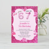 Pink Glitter Girl 7th Birthday Was 6 Now 7 Kaart (Staand voorkant)