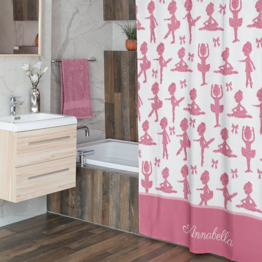 Pink Glitter Girl Ballerina Pattern Bathroom Douchegordijn