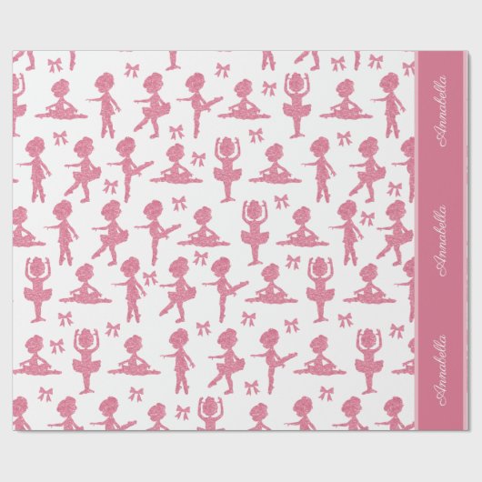 Pink Glitter Girl Ballerina Pattern Birthday Party Cadeaupapier (Vlak)