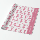 Pink Glitter Girl Ballerina Pattern Birthday Party Cadeaupapier (Uitgerold)