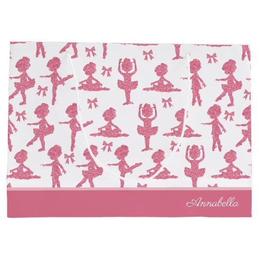 Pink Glitter Girl Ballerina Pattern Birthday Party Groot Cadeauzakje (Achterkant)