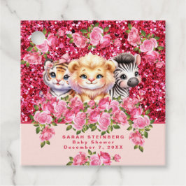 Pink Glitter GIrl's Baby shower Wilde dieren Bedankjes Labels