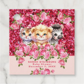 Pink Glitter GIrl's Baby shower Wilde dieren Bedankjes Labels (Voorkant)