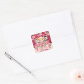 Pink Glitter GIrl's Baby shower Wilde dieren Vierkante Sticker (Envelop)