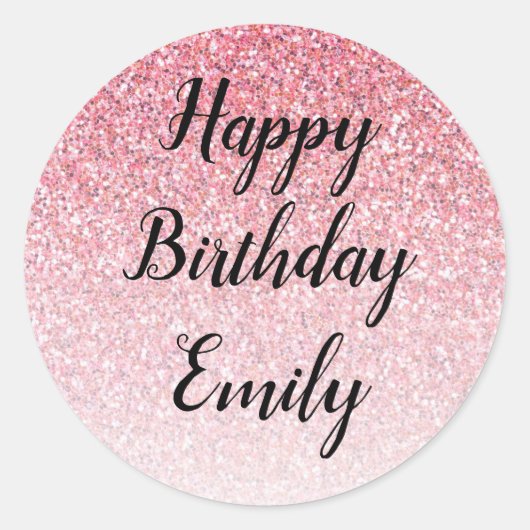 Pink Glitter Glam Happy Birthday Ronde Sticker (Voorkant)