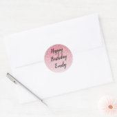 Pink Glitter Glam Happy Birthday Ronde Sticker (Envelop)