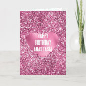 Pink Glitter Glam Heart Birthday Kaart (Voorkant)