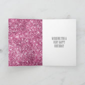 Pink Glitter Glam Heart Birthday Kaart (Binnen)