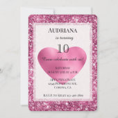 Pink Glitter Glam Heart Birthday Kaart (Voorkant)