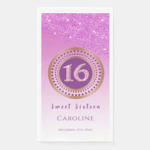 Pink Glitter & Gold Sweet 16 Monogrammed Servet