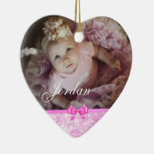 PInk Glitter Heart Baby Fotokerstversiering Keramisch Ornament (Rechts)