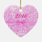 PInk Glitter Heart Baby Fotokerstversiering Keramisch Ornament (Achterkant)