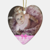 PInk Glitter Heart Baby Fotokerstversiering Keramisch Ornament (Links)
