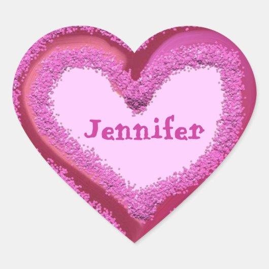 PINK Glitter Heart Sticker - Aangepaste naam (Voorkant)