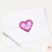 PINK Glitter Heart Sticker - Aangepaste naam (Envelop)