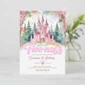 Pink Glitter Her Royal Five-ness Castle Birthday Kaart (Staand voorkant)