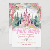 Pink Glitter Her Royal Five-ness Castle Birthday Kaart (Voorkant / Achterkant)