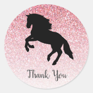 Pink Glitter Horse Barnyard Boerderij Party Ronde Sticker
