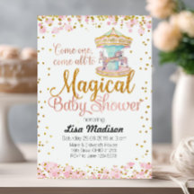 Pink Glitter Horse Carrousel Baby shower Uitnodigi