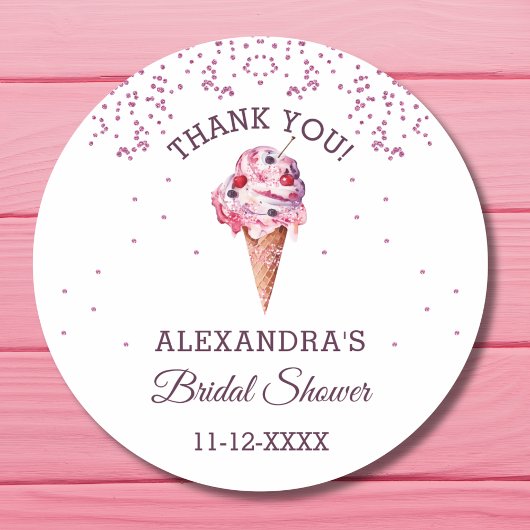 Pink Glitter Ice Cream Vrijgezellenfeest Dank u Ronde Sticker