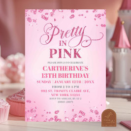 Pink Glitter  in Pink Birthday Party Kaart