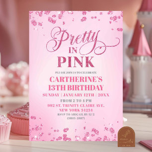 Pink Glitter  in Pink Birthday Party Kaart
