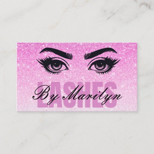 Pink Glitter Lash Technician met QR-code Visitekaartje (Voorkant)