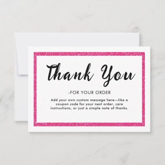 Pink Glitter Logo Thank You Note Card Bedankkaart (Voorkant)