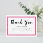 Pink Glitter Logo Thank You Note Card Bedankkaart (Staand voorkant)