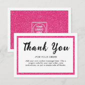Pink Glitter Logo Thank You Note Card Bedankkaart (Voorkant / Achterkant)