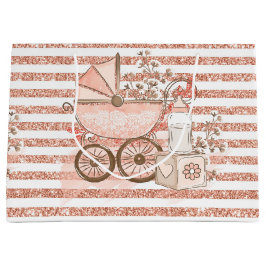 PINK GLITTER LOOK BABY GIRL PRAM & FLOWERS GROOT CADEAUZAKJE