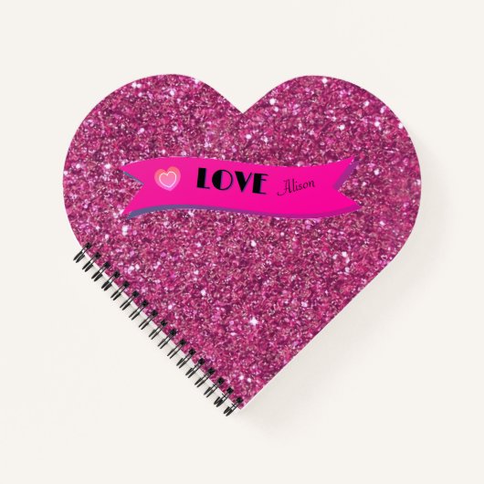 Pink Glitter LOVE Schattige Hart Valentijnsdag Gir Notitieboek (Voorkant)