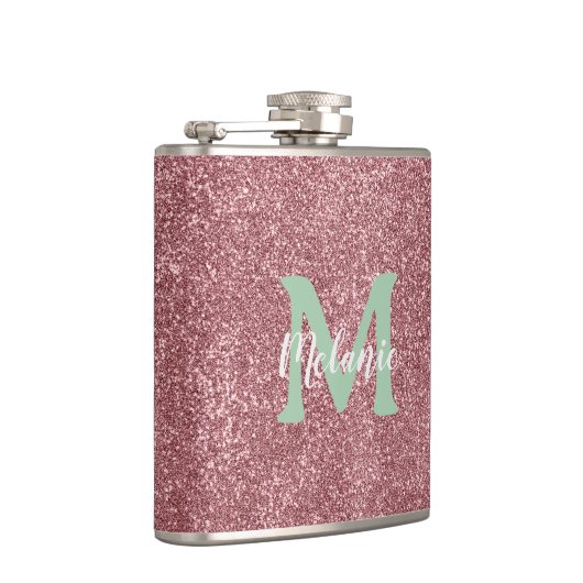 Pink Glitter Monogram Flask Chic Heupfles (Rechts)