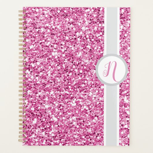 Pink Glitter Monogram Planner (Voorkant)