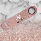 pink glitter monogram rose gold sparkle speed flessenopener