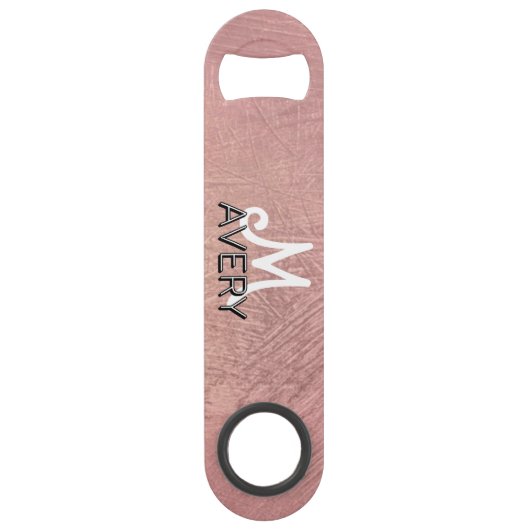 pink glitter monogram rose gold sparkle speed flessenopener (Voorkant)