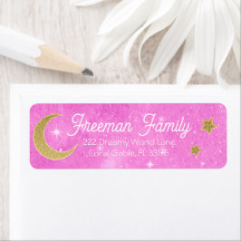 Pink Glitter Moon & Stars Retour Adreslabel Etiket